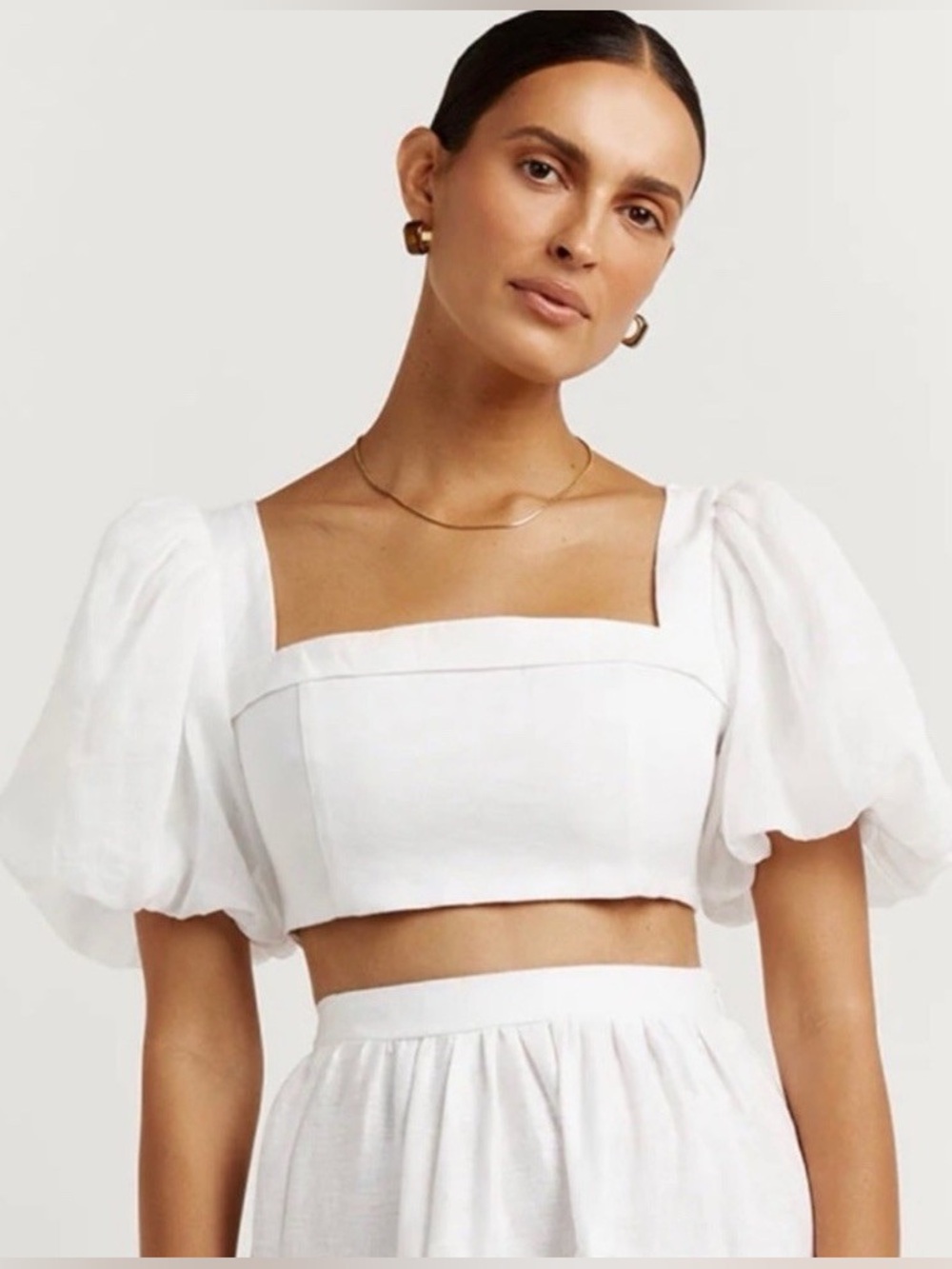 DISSH Aisle White Linen Puff Sleeve Crop Top NWT! size 4 US